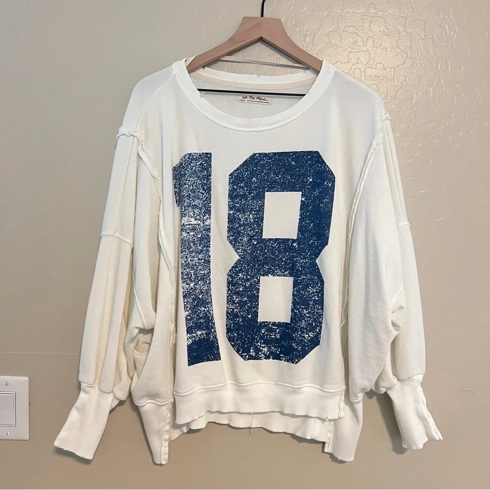 Free People White and Blue Graphic Sweatshirt - Picture 3 of 4